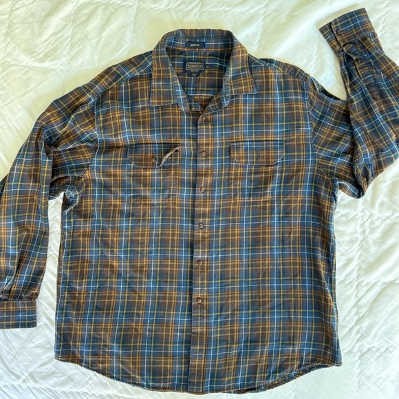 Pendleton Bridger Plaid Flannel Shirt XXL Brown Blue Wool Cotton Blend Outdoor - Picture 3 of 12
